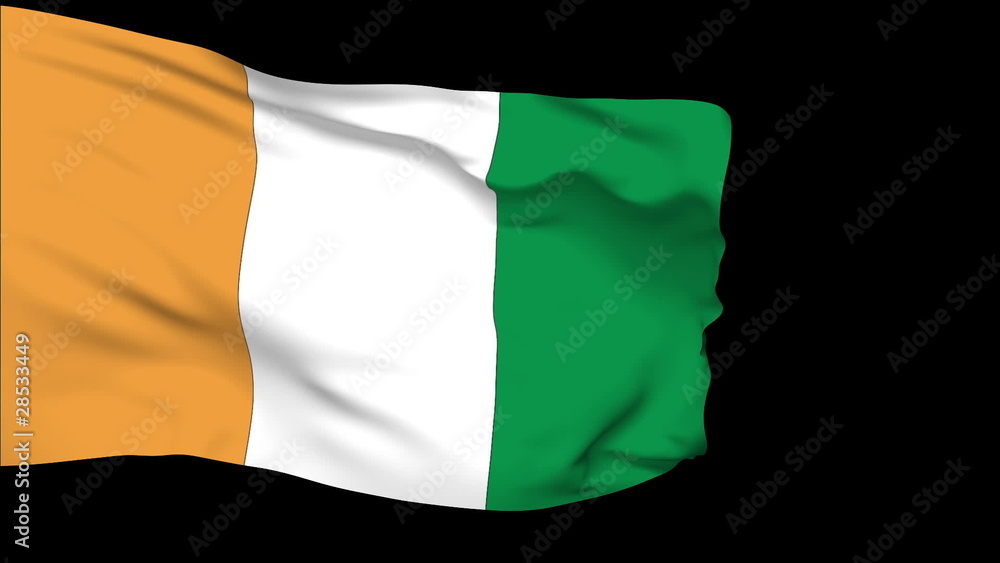 Cote dvoir flag slowly waving. Alpha included. Seamless loop.
