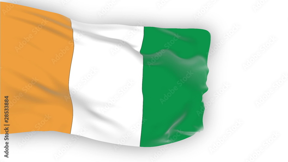 Cote dvoir flag slowly waving. White background. Cote dvoir flag slowly waving. White background.