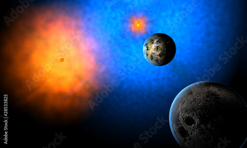 Fototapeta Naklejka Na Ścianę i Meble -  Strange planet of aliens in system of two suns