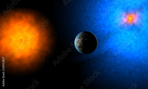 Fototapeta Naklejka Na Ścianę i Meble -  Strange planet of aliens in system of two suns