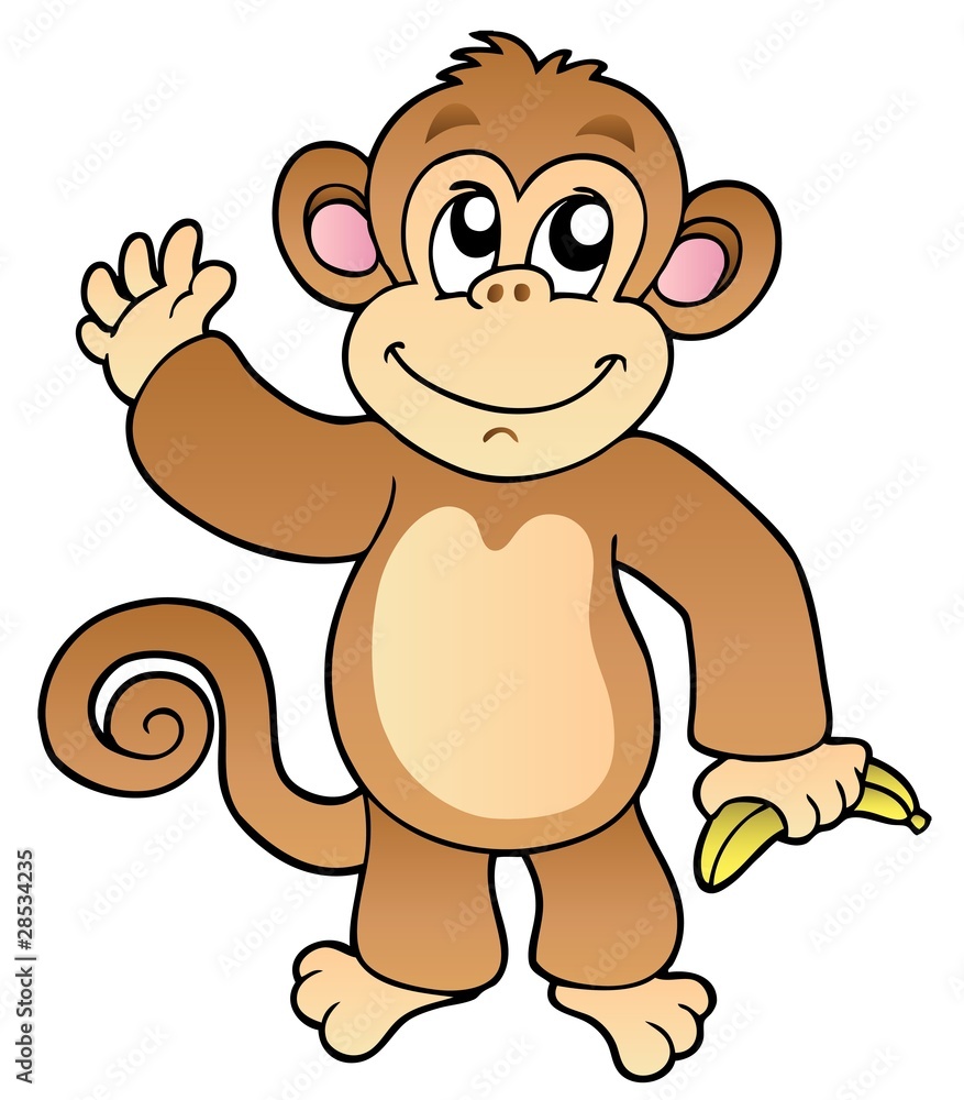 Naklejka premium Cartoon waving monkey with banana
