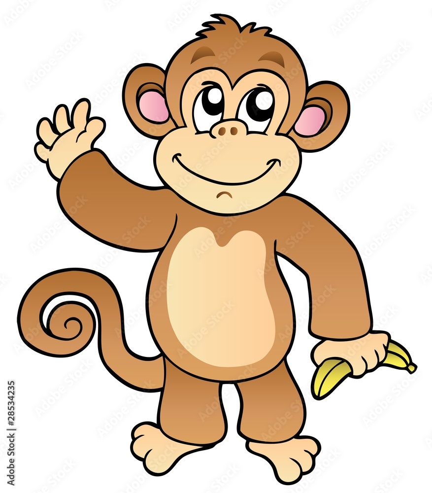 Obraz premium Cartoon waving monkey with banana