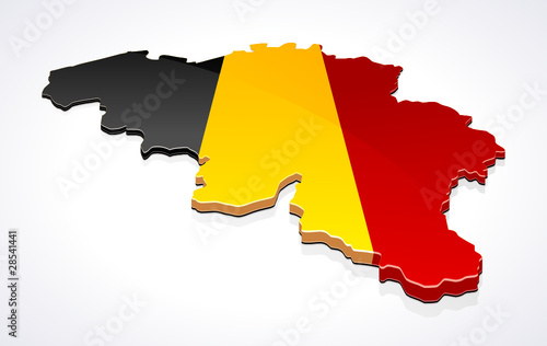 Carte de la Belgique 3D drapeau sur fond (reflet)