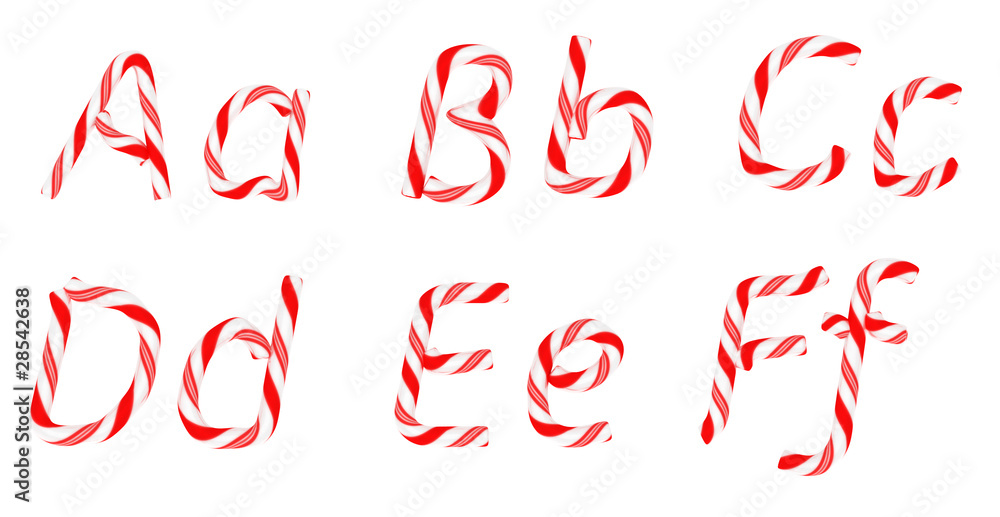 Candy cane font A - F letters isolated Candy cane font A - F letters isolated