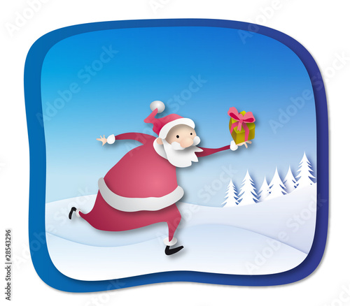Papá Noel corriendo con un regalo