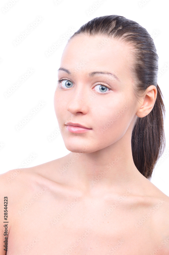 portrait of a young beautiful woman looking at camera, isolated