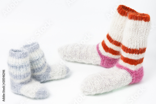 Pairs of strip multicolored woolen man`s and child`s socks