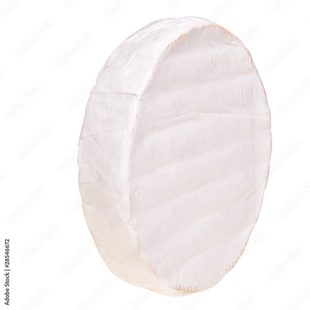 Foto Round camembert cheese over white background.