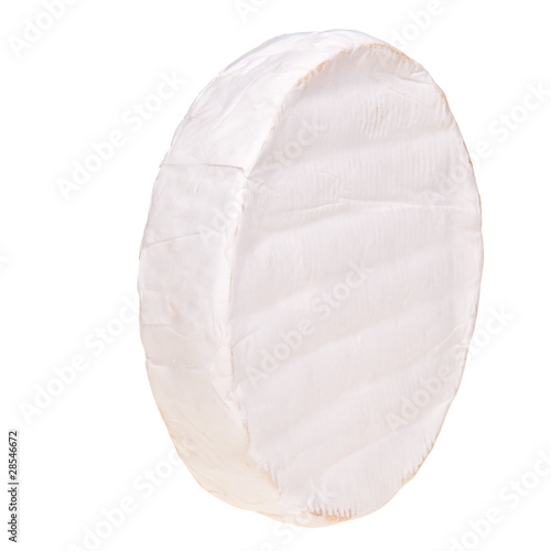 Round camembert cheese over white background.