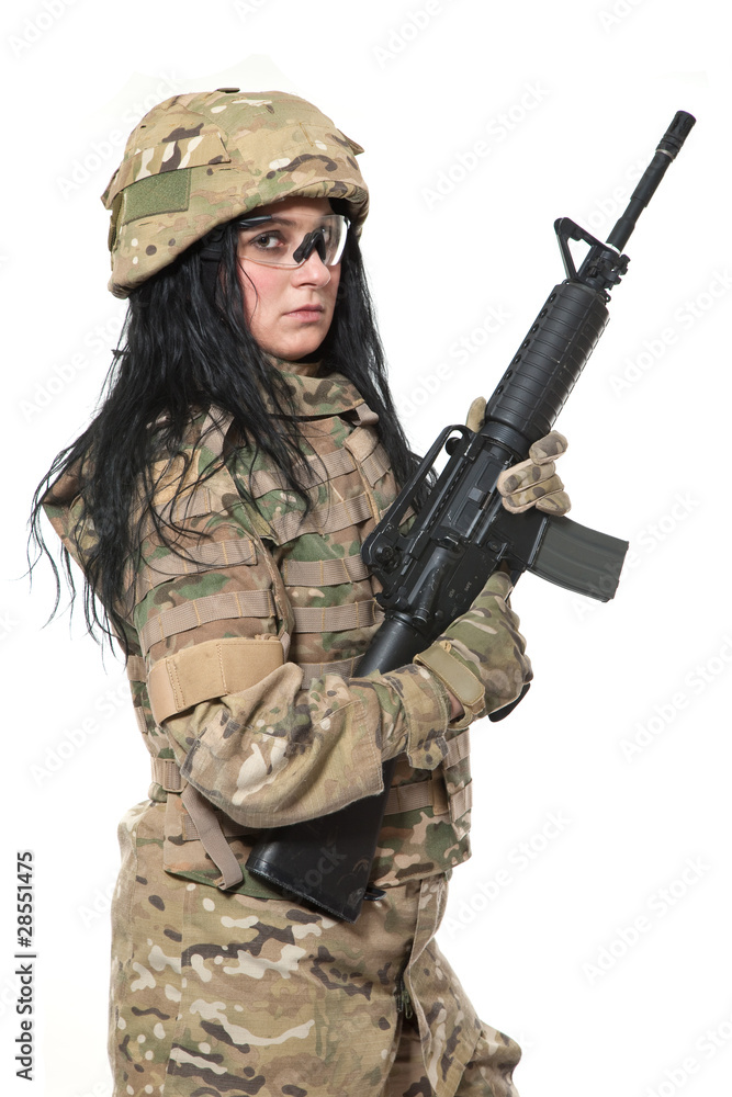 Beautiful army girl with rifle Beautiful army girl with rifle