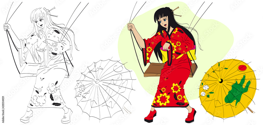 Obraz premium Japanese girl on a swing