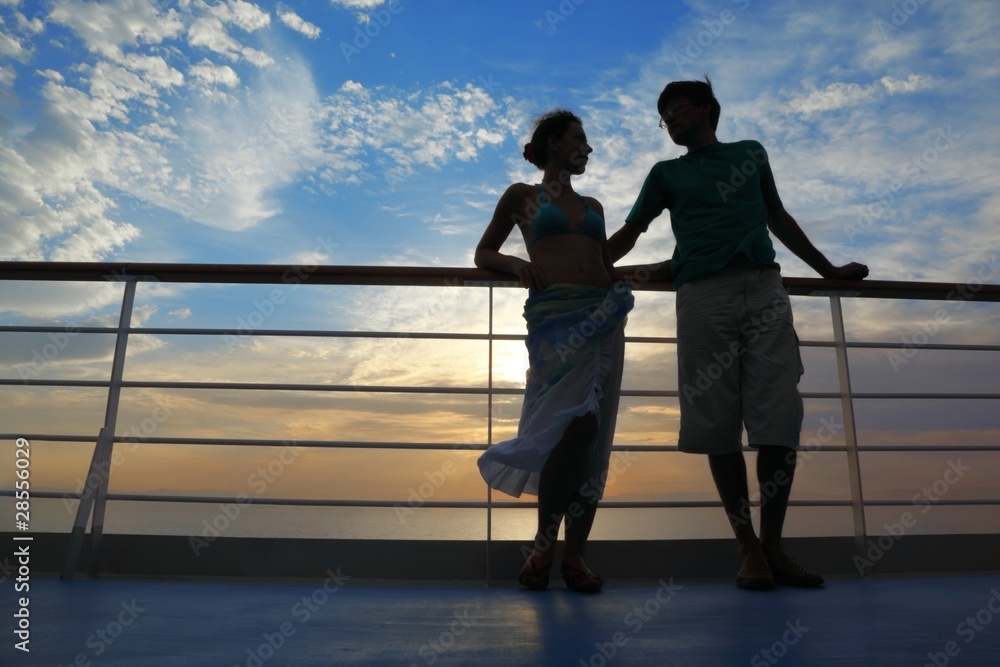 Fototapeta premium man and woman on deck of cruise ship.