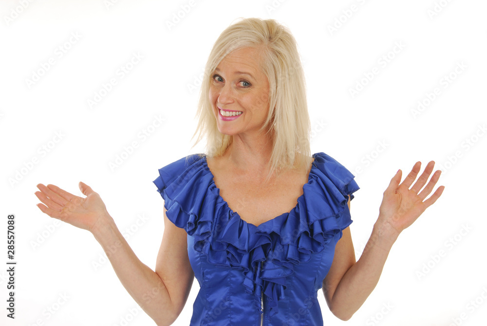 Smiling woman gesturing Smiling woman gesturing