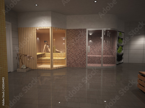 zona benessere sauna idromassaggio rendering relax corpo photo