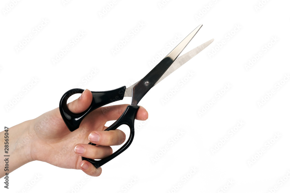 hand with scissors isolated on white background hand with scissors isolated on white background