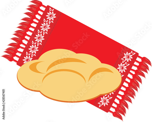 Bread on the decorative serviette. Vector