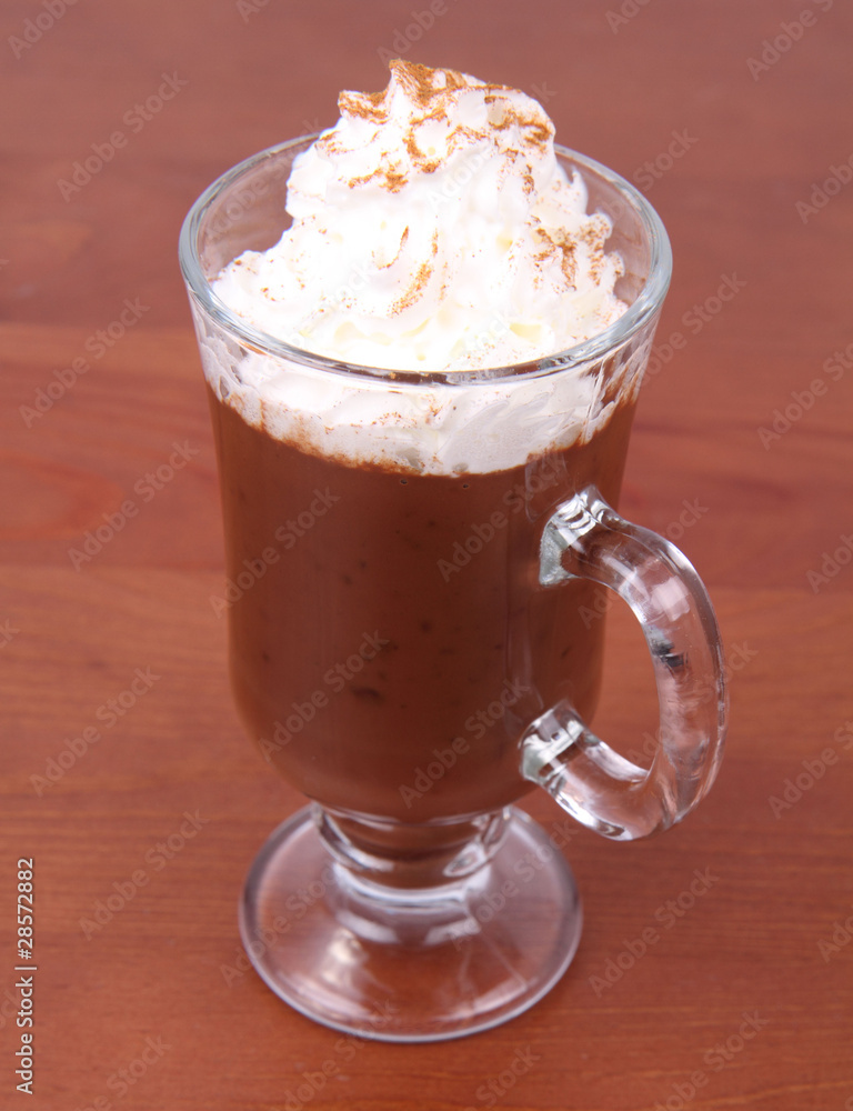 Hot chocolate with whipped cream in a mug Hot chocolate with whipped cream in a mug
