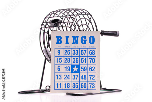 Blue Lettering Bingo Card with Bingo Ball Cage