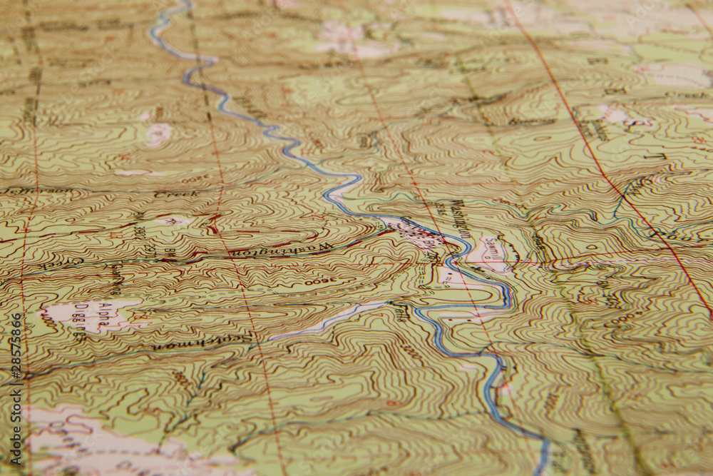 Topographic map with river