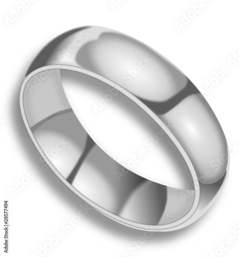 Silver ring on white background with shadow