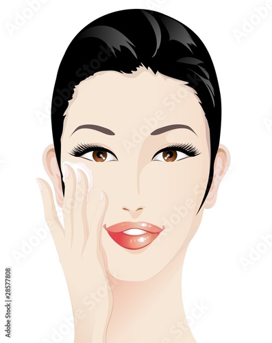 Ragazza e Crema per il Viso-Moisturizer on Girl's Face-Vector