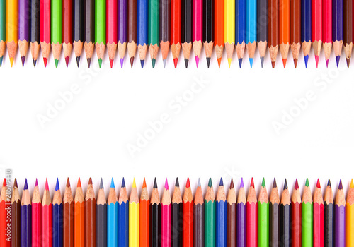 Close up of color pencils with different color over white