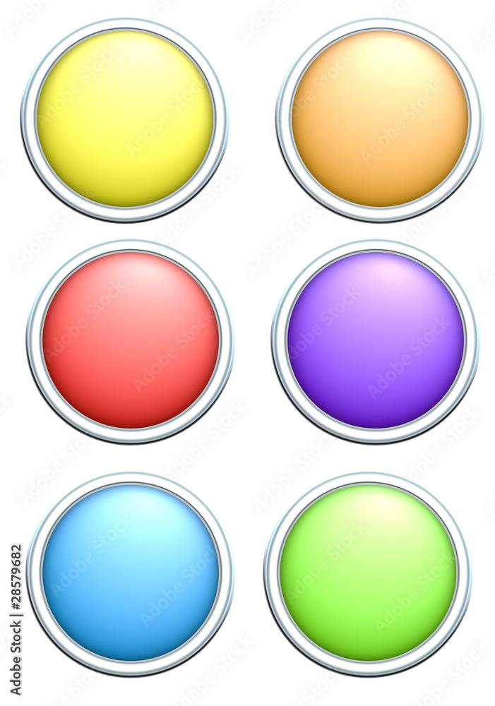 3d render of 6 round rainbow colored buttons 3d render of 6 round rainbow colored buttons