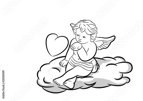 Engel mit Herz auf Wolke schwarz-weiss Stock Vector | Adobe Stock
