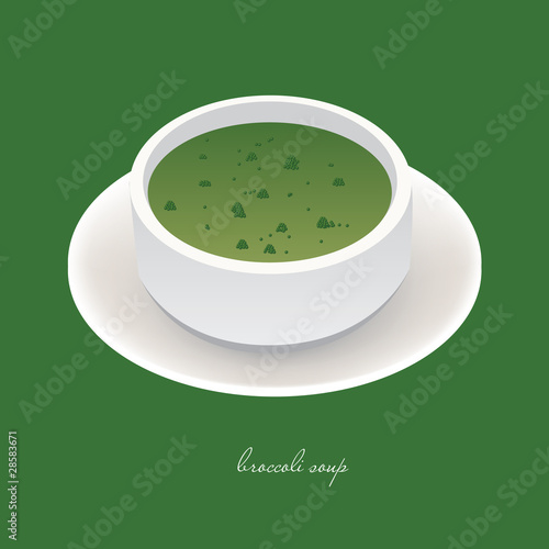 broccoli soup in white bowl on the green background