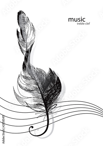 Treble clef in the form of the bird's feather.