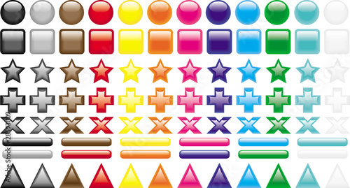 Blank glossy button gallery in 12 colors.