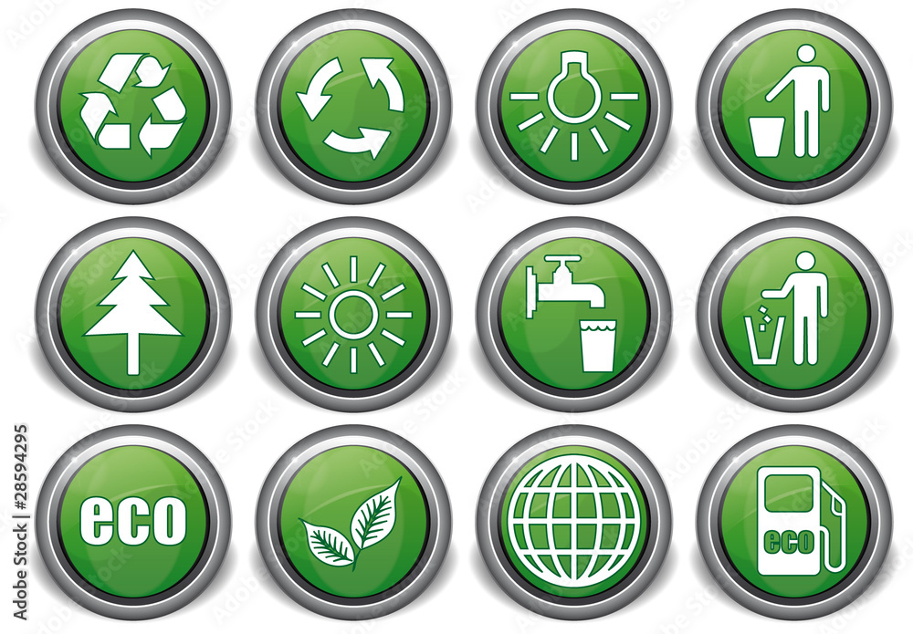 set eco green icons with white symbols set eco green icons with white symbols