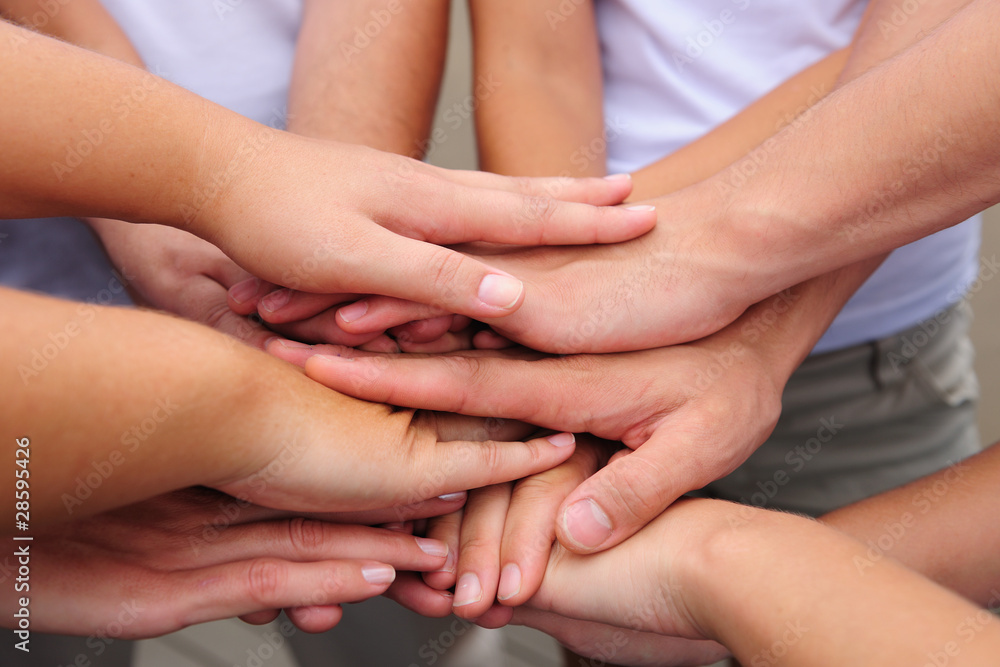 teamwork, group putting hands together teamwork, group putting hands together