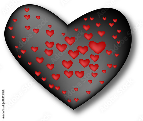 Black heart with many small red hearts inside