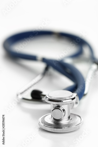 black and blue stethoscope isolated on white background