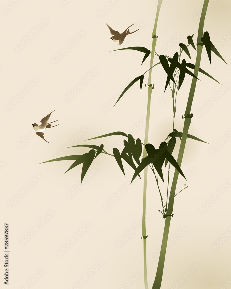 Fototapeta premium bamboo branches, vectorized oriental style painting