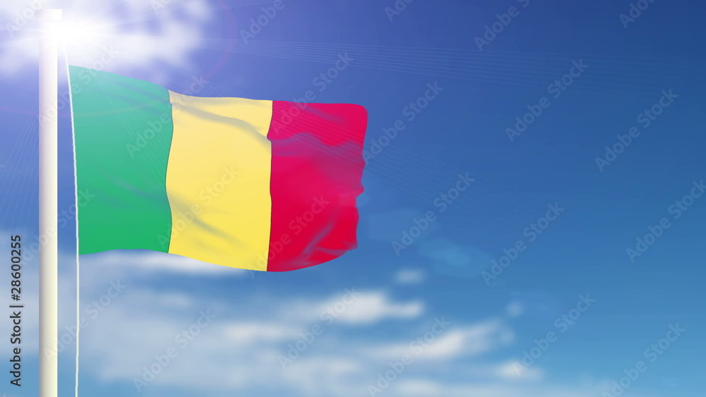 Mali flag waving. Sky background. Seamless loop. Mali flag waving. Sky background. Seamless loop.
