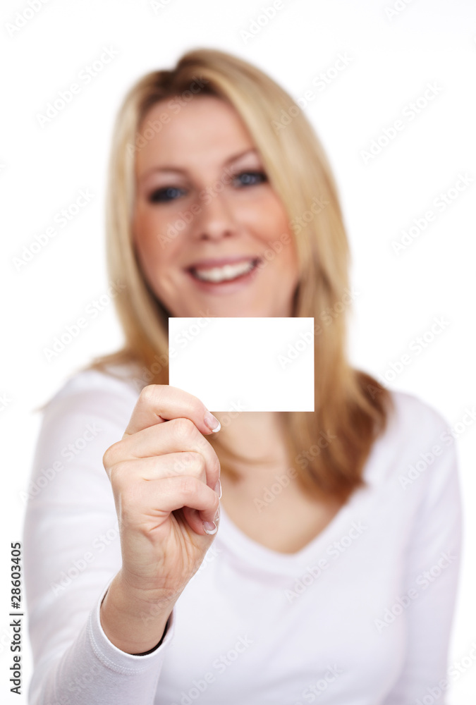 Frau mit Visitenkarte Frau mit Visitenkarte