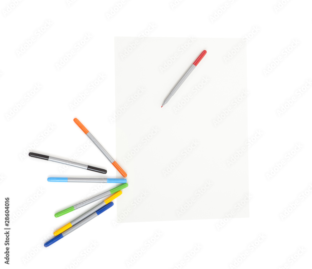 Colored pens and paper Colored pens and paper