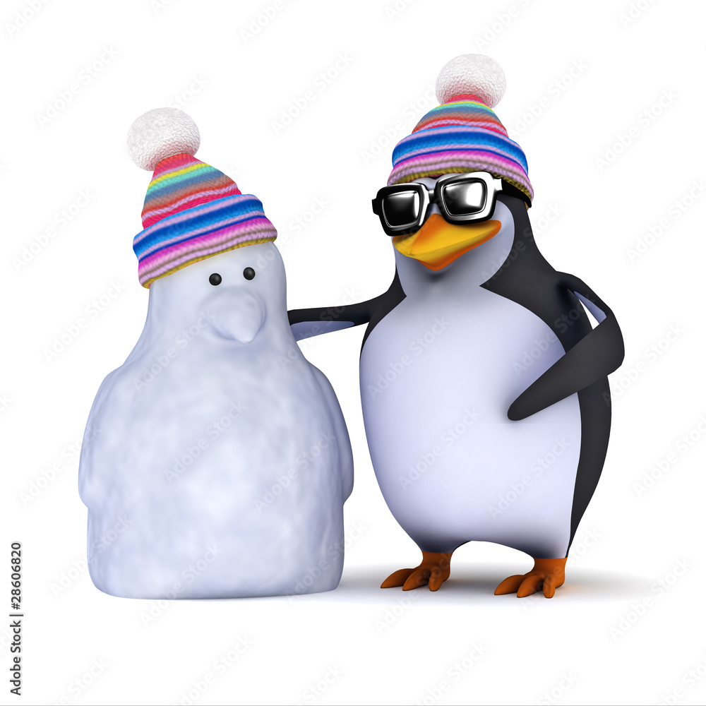 Fototapeta premium 3d Penguin and his snowman pal