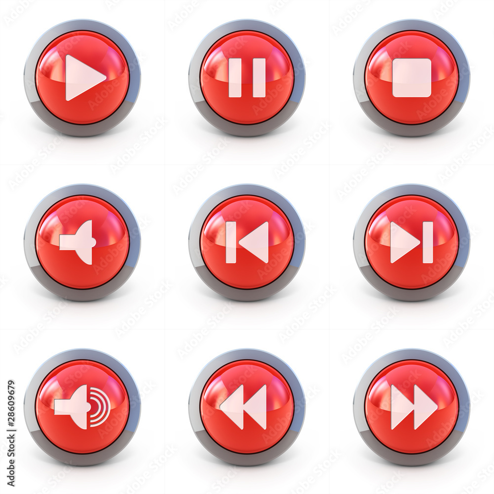 High detailed Set of media player 3d buttons isolated on white High detailed Set of media player 3d buttons isolated on white