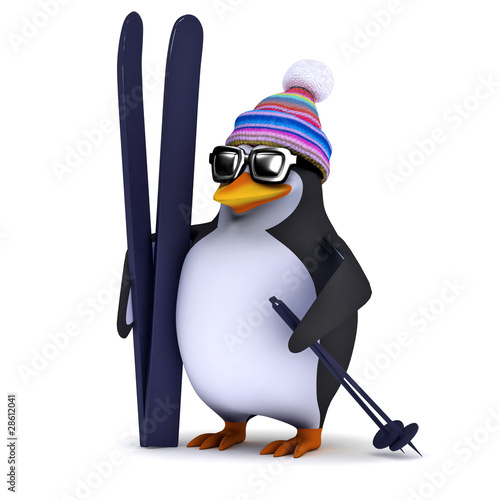 3d Penguin with his skis