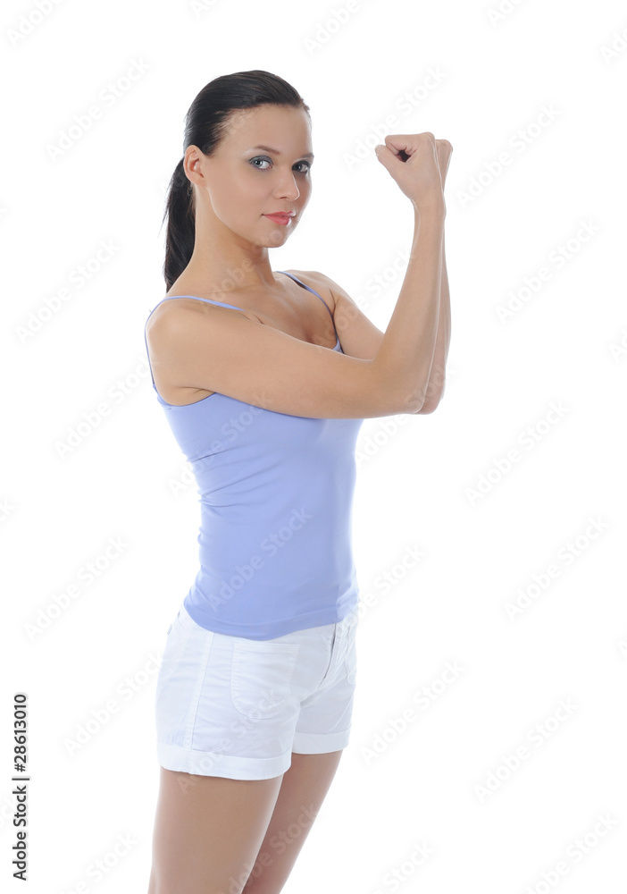 Beautiful girl athlete demonstrates muscles Beautiful girl athlete demonstrates muscles