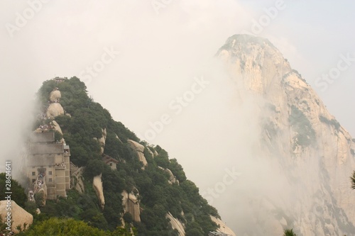 Pavilion in clouds at Huashan Mountain in China photo