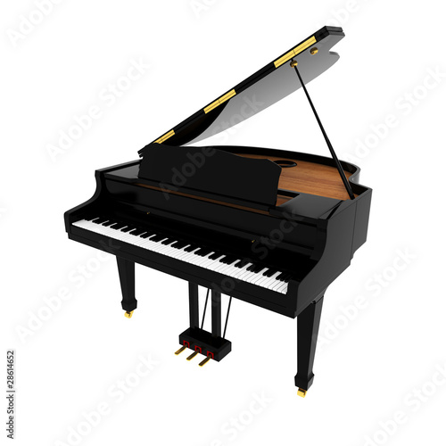 Real black grand piano isolated on white