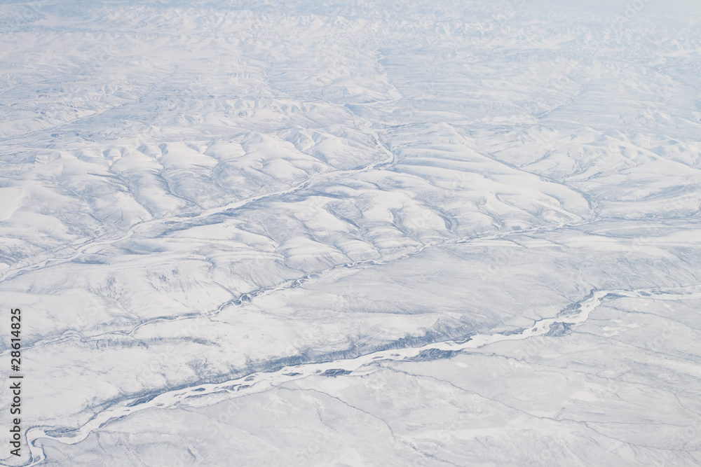 Snow Covered Verkhoyansk Mountains Olenyok River Aerial Northern Snow Covered Verkhoyansk Mountains Olenyok River Aerial Northern