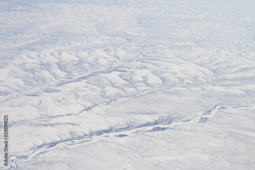 Snow Covered Verkhoyansk Mountains Olenyok River Aerial Northern