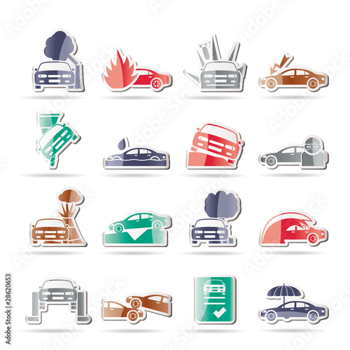 car and transportation insurance and risk icons