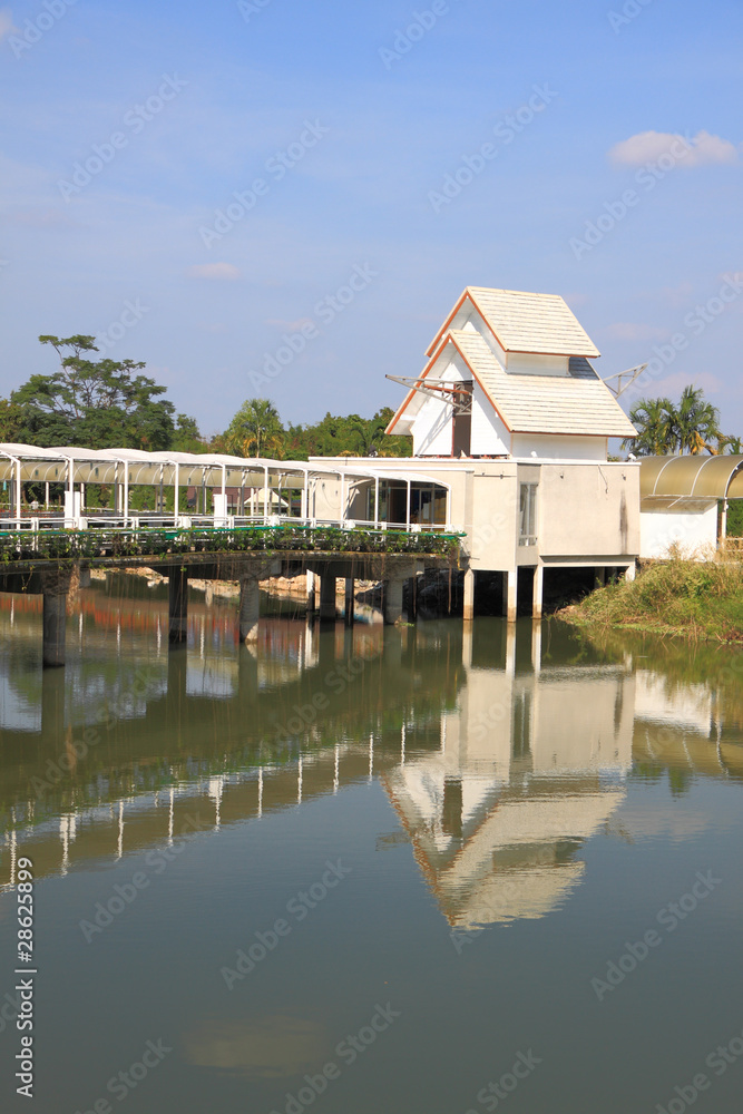 Reflection in pound of white tower bridge
