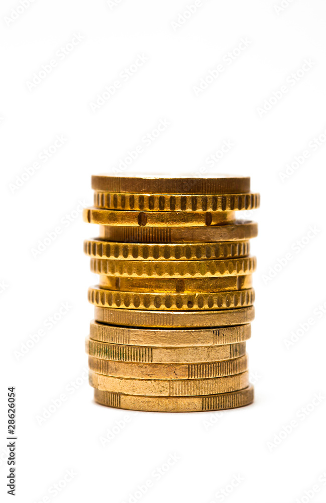 Pile of euro coin isolated on white